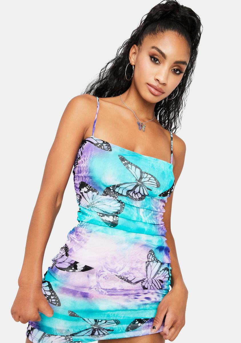 Ruched Butterfly Mini Dress - Purple  Dolls Kill