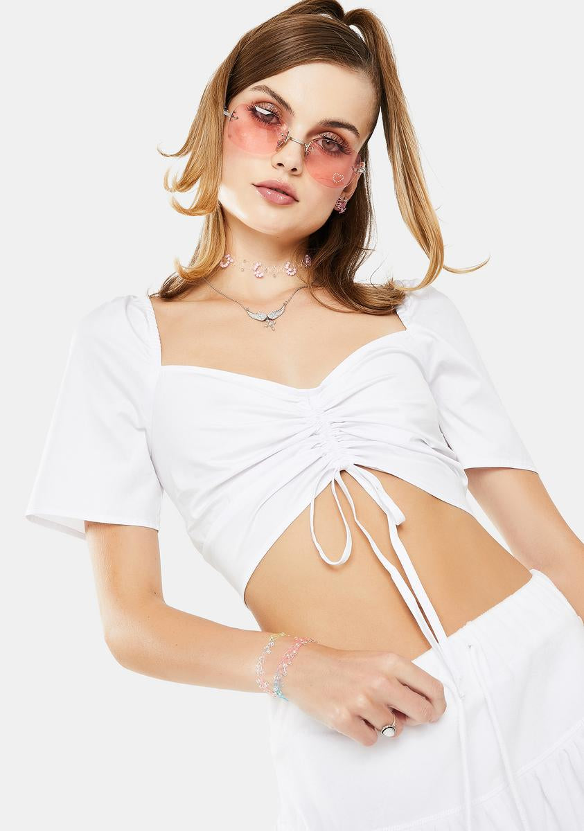 Glamorous White Scrunch Front Crop Top – Dolls Kill