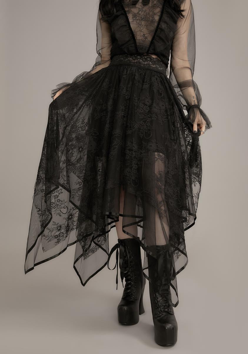 Widow Sheer Lace Layered Handkerchief Skirt