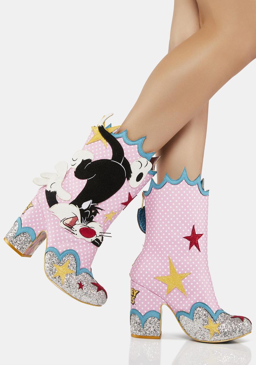 Irregular Choice Tweety Bird Sylvester Boots - Pink/Blue