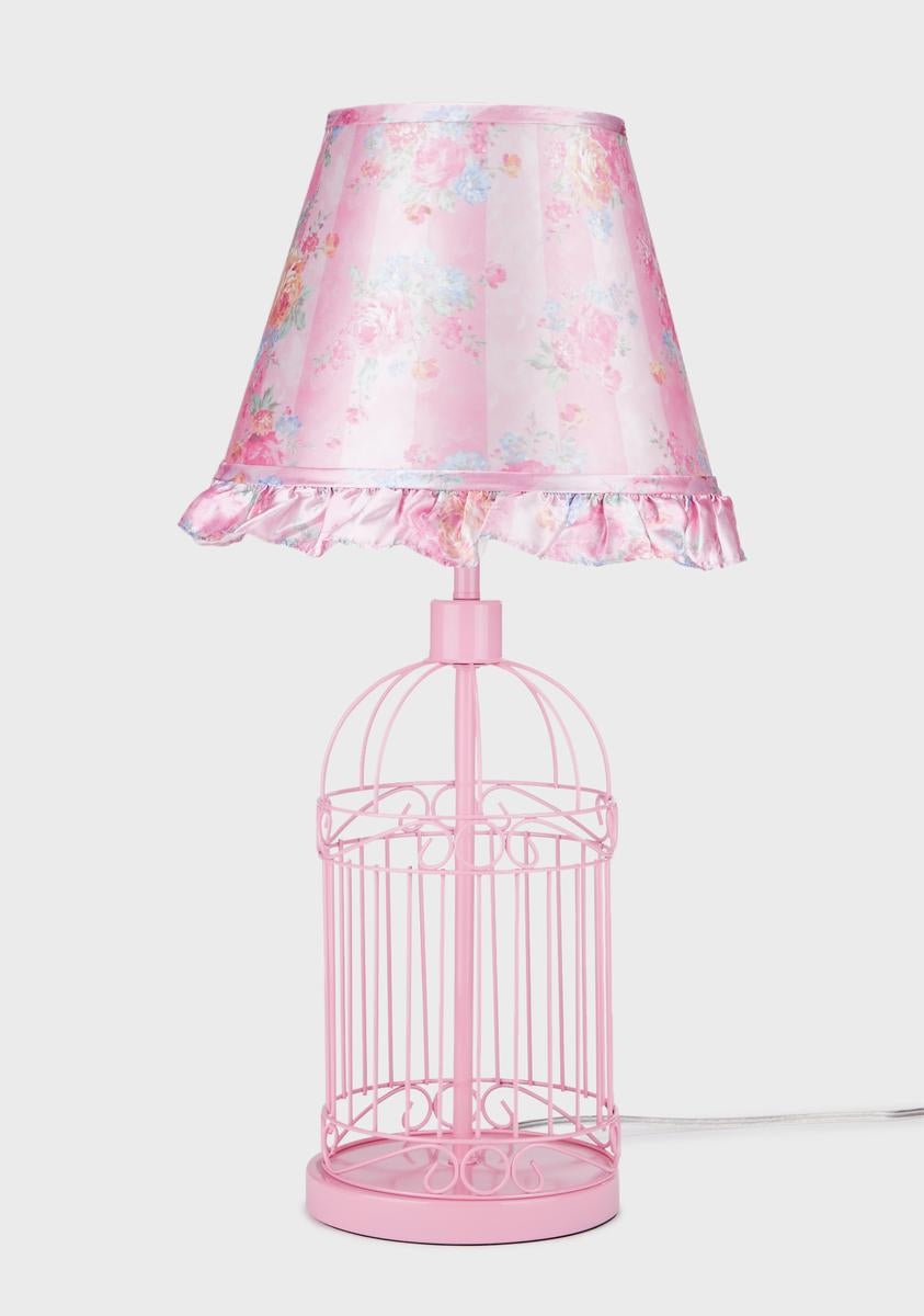 Dolls Home Satin Floral Birdcage Table Lamp - Pink
