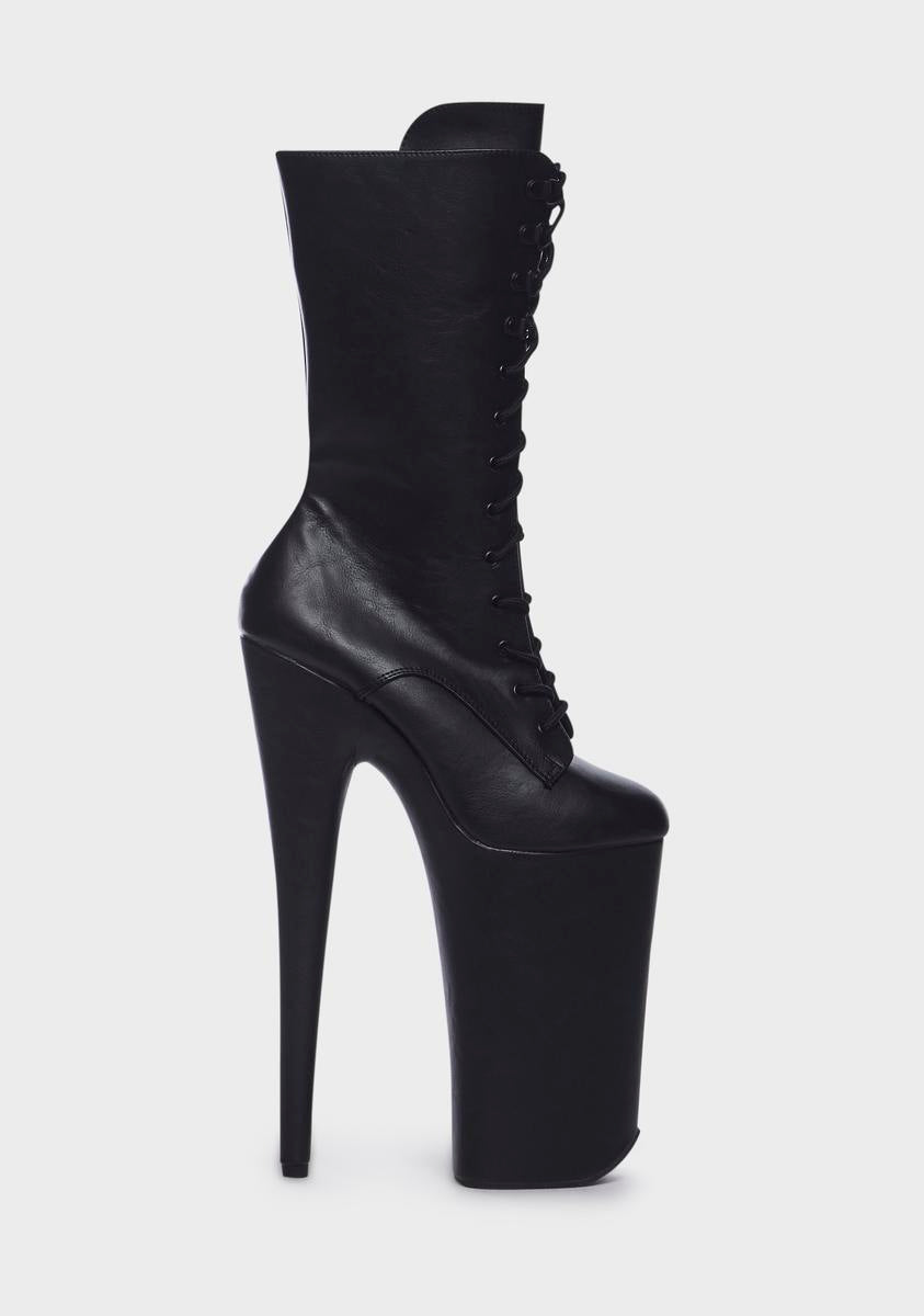 Pleaser 10" Platform Stiletto Boots - Black Faux Leather