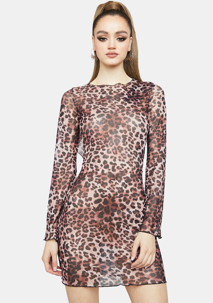 sheer leopard print mini dress Leopard Print Open Back Sheer Mini Dress