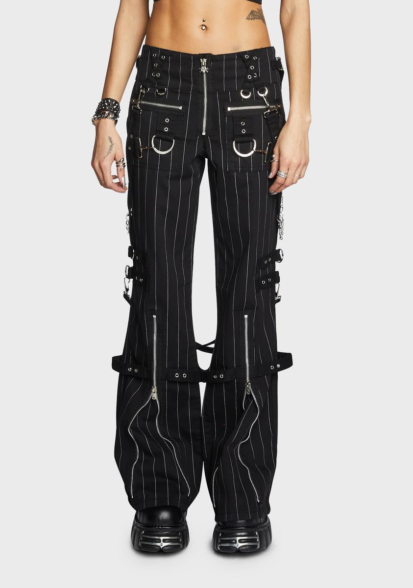 Tripp NYC Pinstripe D Ring Bondage Flare Pants – Dolls Kill