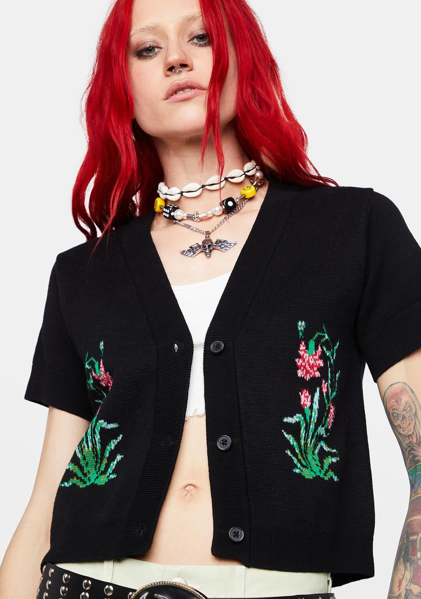 Obey Flower Cropped Cardigan - Black – Dolls Kill