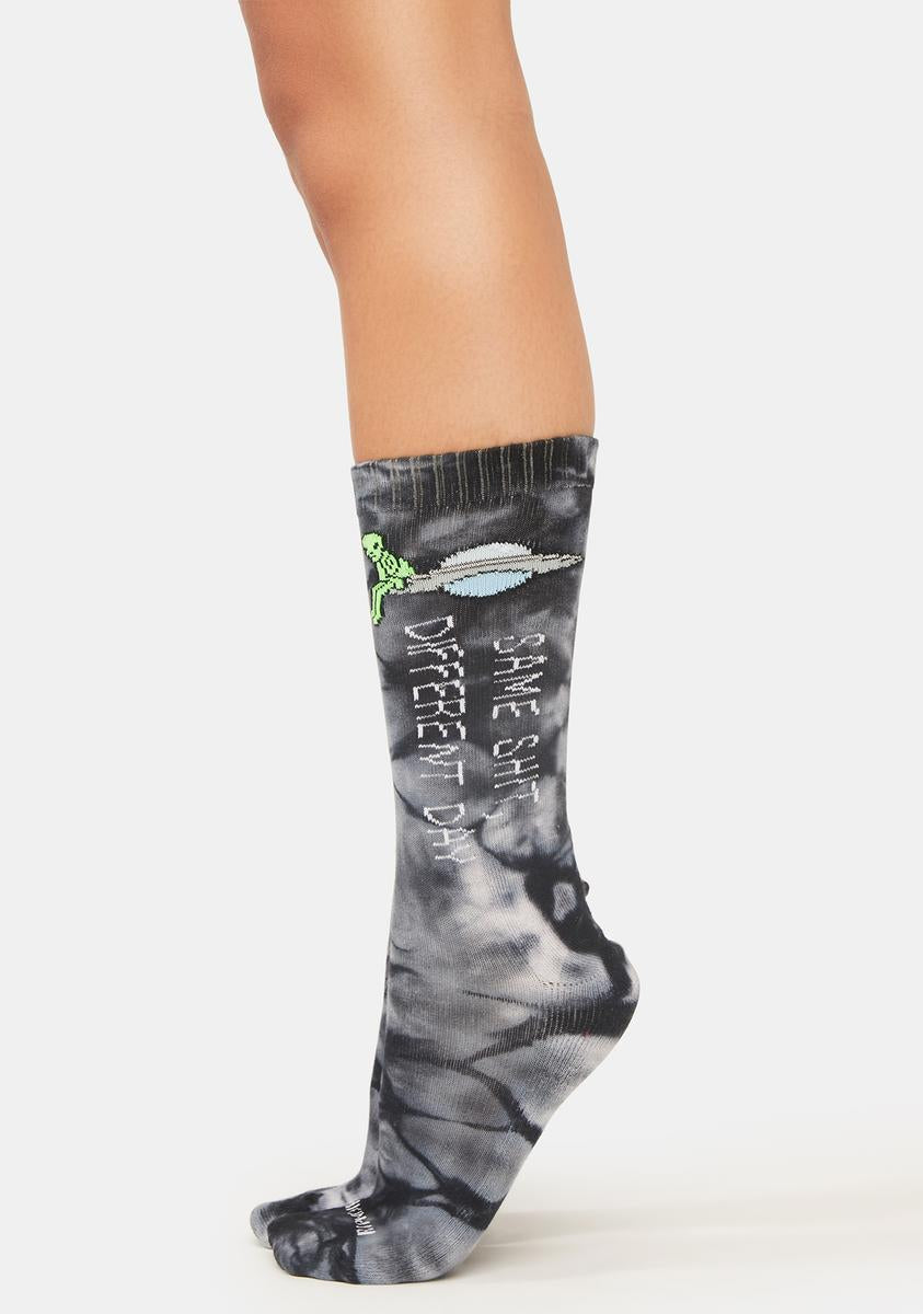 RIPNDIP Tie-Dye Alien Spaceship Crew Socks - Black Dye – Dolls Kill