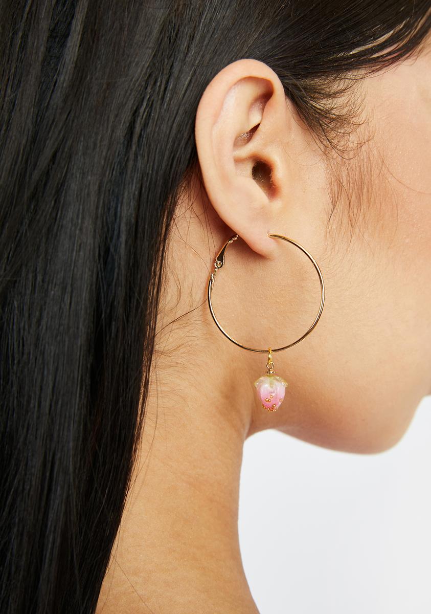 Berry Charm Hoop Earrings Gold/Pink – Dolls Kill