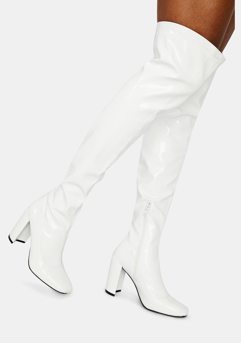 Thigh High Patent Leather Block Heel Booties Patent Faux Leather