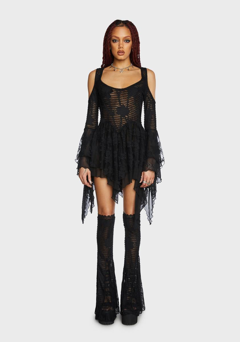 Widow Shredded Knit Mini Dress - Black