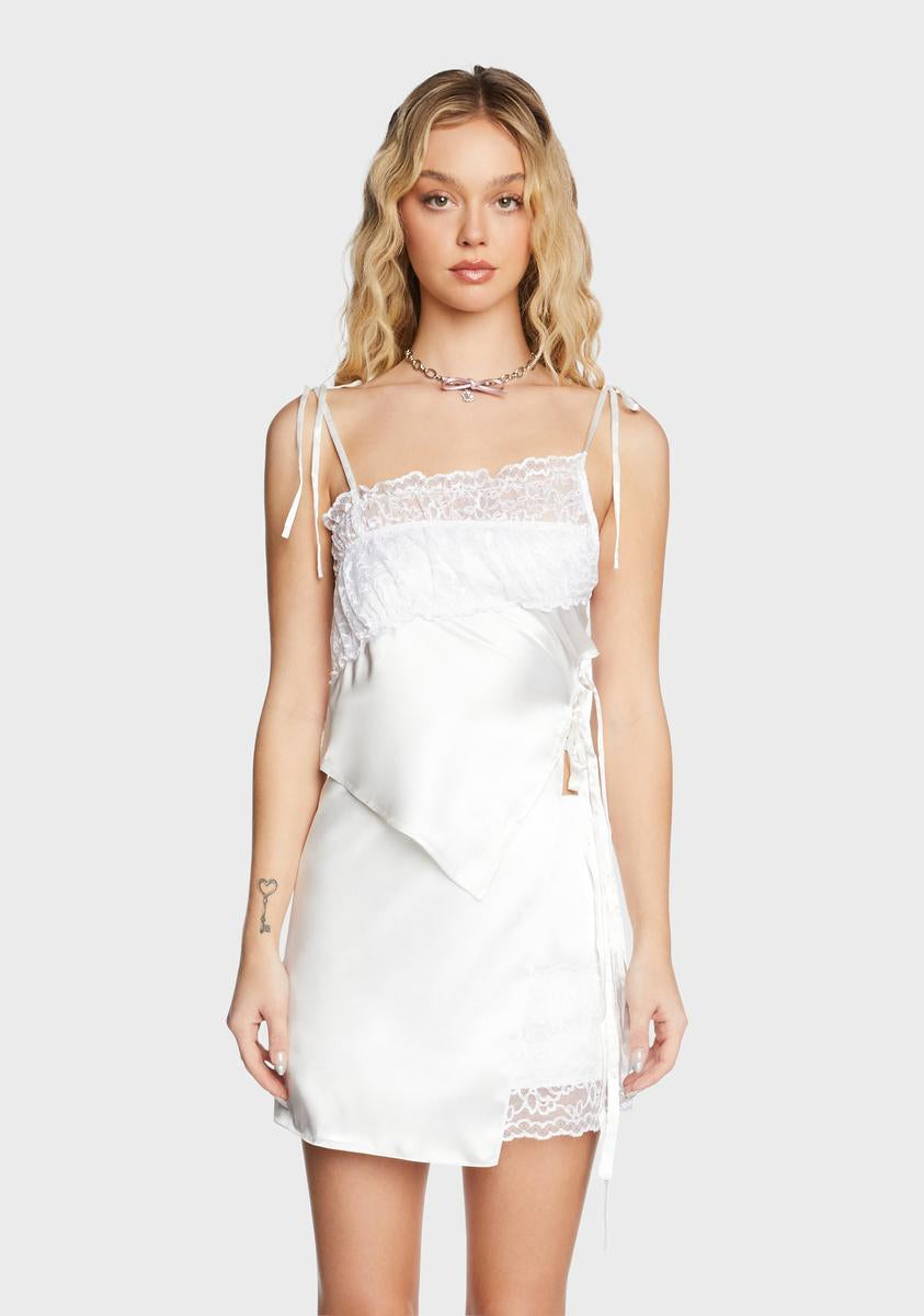Stuck on Stupid Satin Asymmetrical Top And Skirt Set