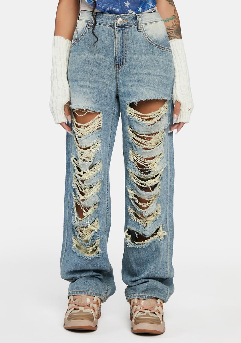 BADEE Low-Rise Distressed Jeans Light Blue – Dolls Kill