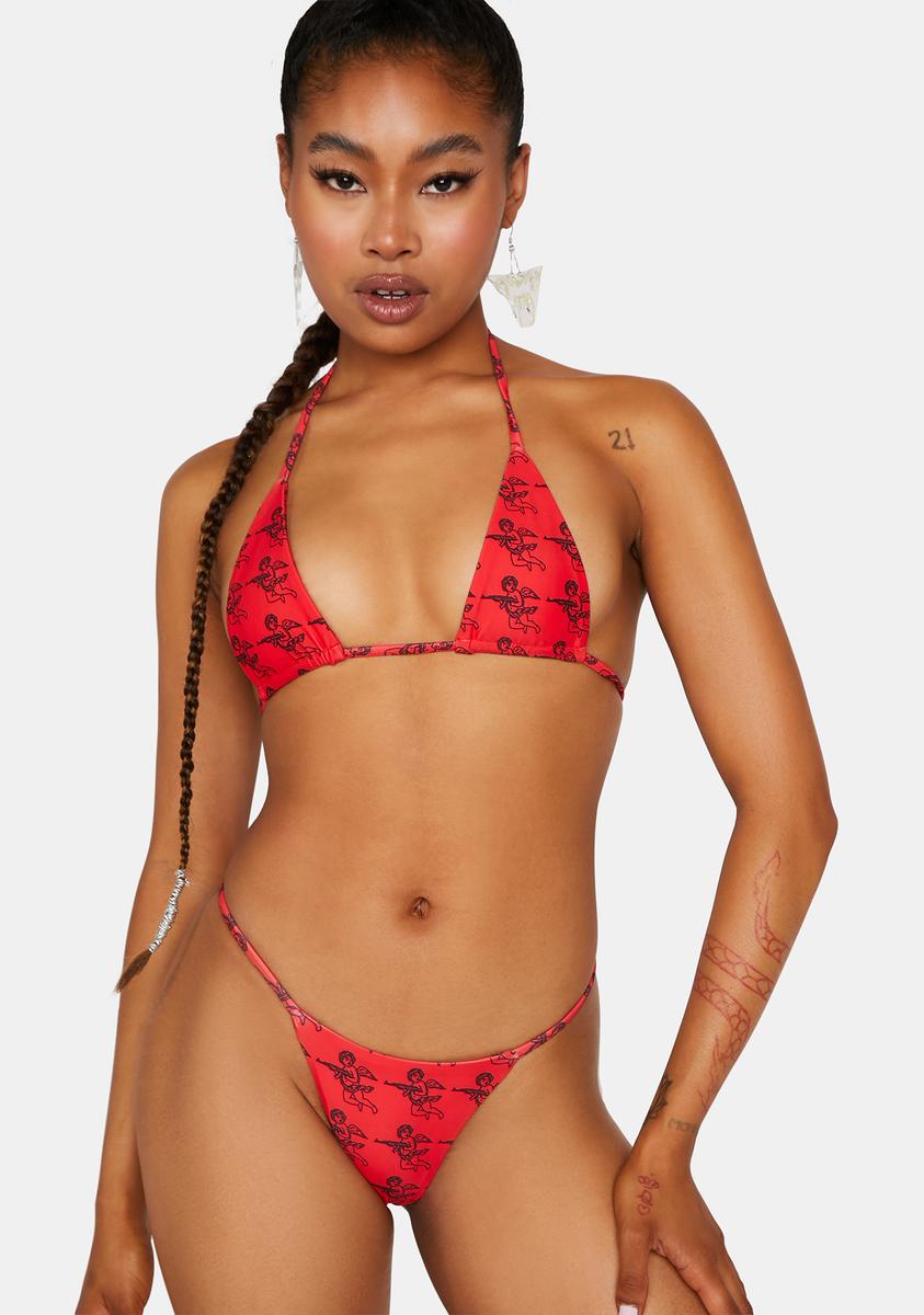 Candy Shop Lingerie Cherub Cupid Print Self Tie Halter Bikini Top & Bottom - Red Dolls Kill Candy Shop Lingerie Cherub Cupid Print Self Tie Halter Bikini Top & Bottom - Red Dolls Kill