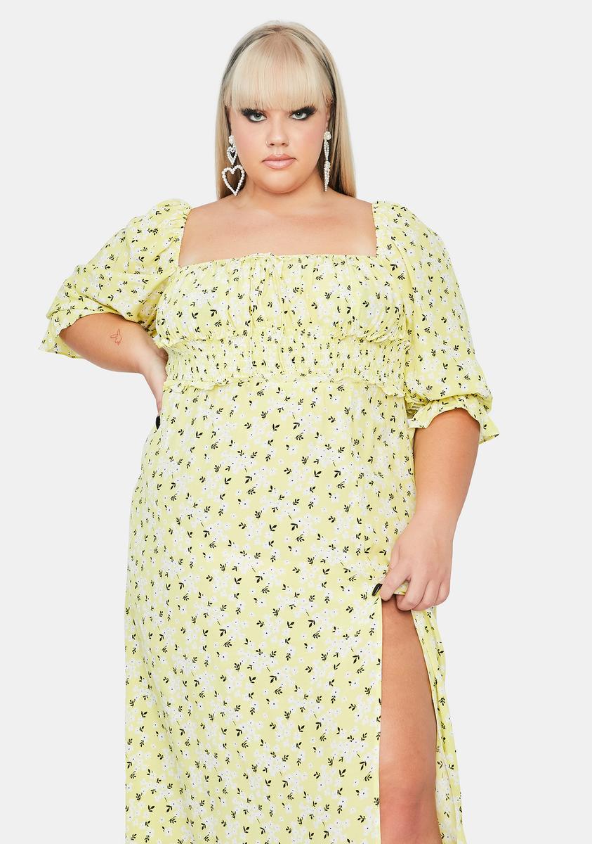yellow midi dress plus size Plus Size For Love & Lemons Chrysanthemum Midi Dress