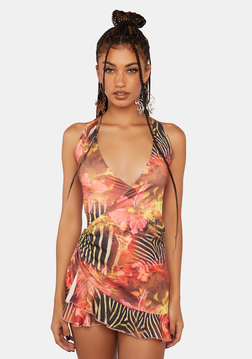 Jaded London Zebra Floral Print Wrap Mini Dress - Multi Dolls Kill Jaded London Zebra Floral Print Wrap Mini Dress - Multi Dolls Kill