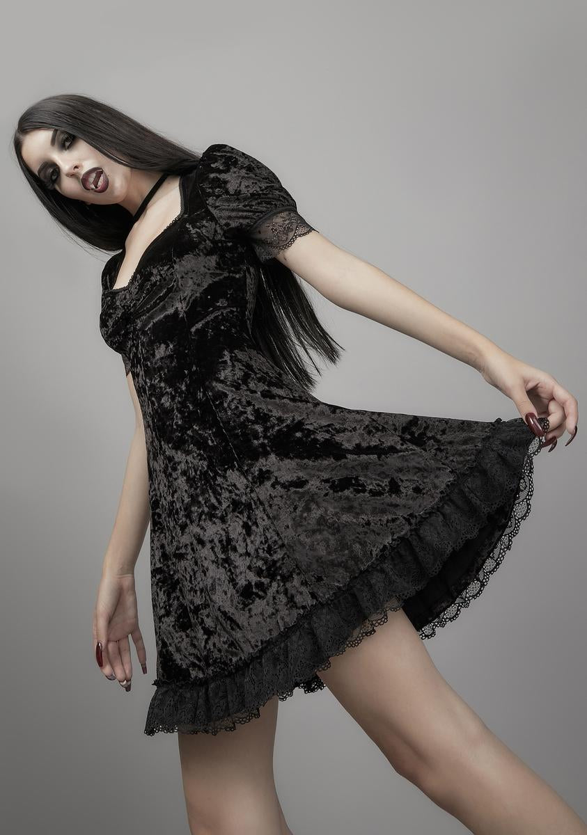 Widow Halloween Crushed Velvet Babydoll Dress - Black Widow Halloween Crushed Velvet Babydoll Dress - Black
