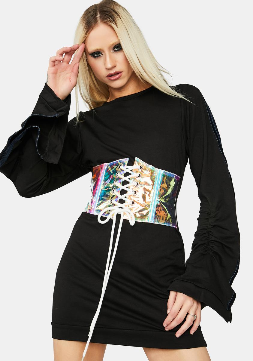t shirt dress with corset belt Holographic classy corset outfits 🌷🍃 6 more days Style_Empire style belt cinches the Color:WHISPER WHITE/DUTCH BLUE