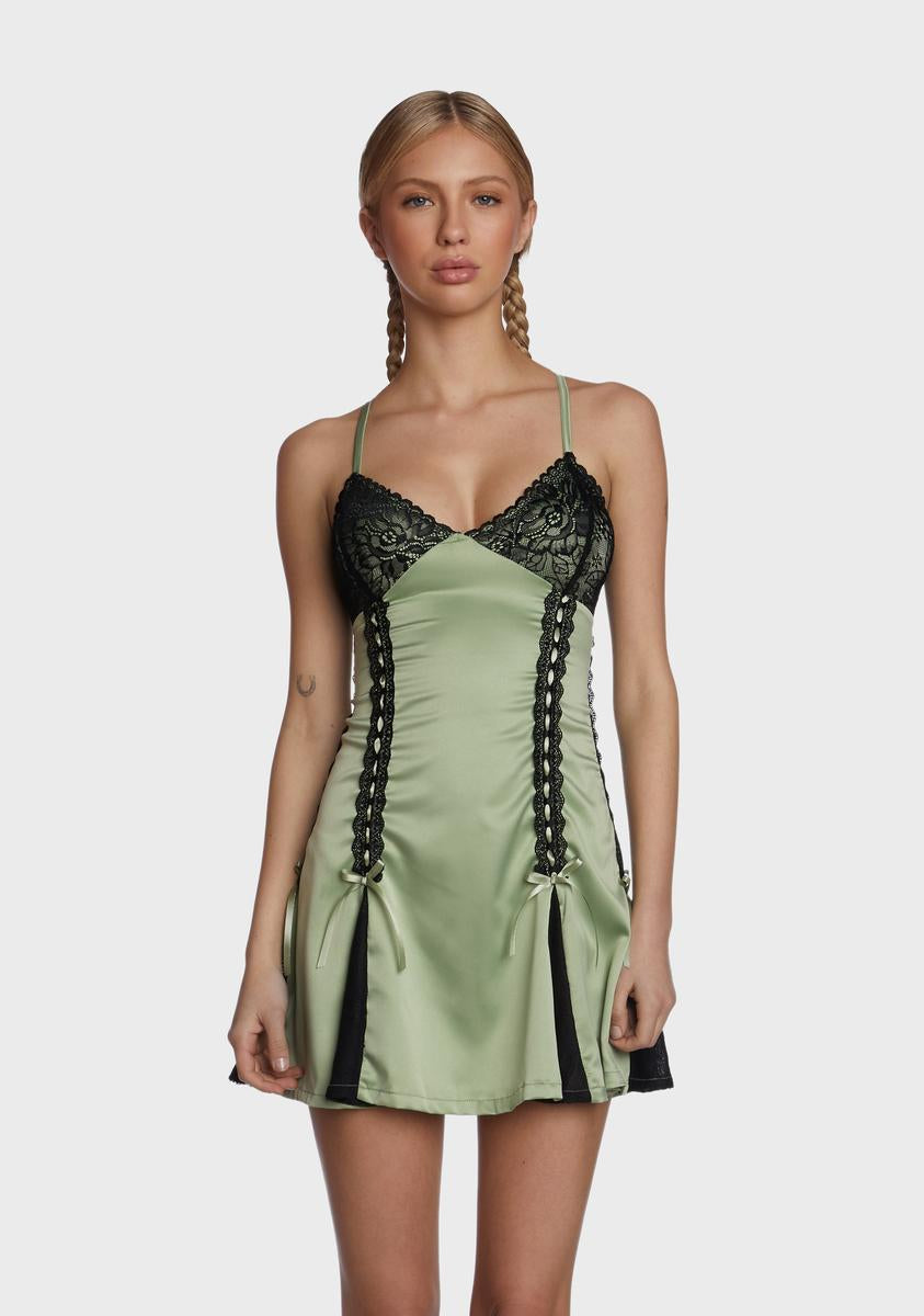 dELiA*s by Dolls Kill Satin Slip Lace Mini Dress - Light Green dELiA*s by Dolls Kill Satin Slip Lace Mini Dress - Light Green