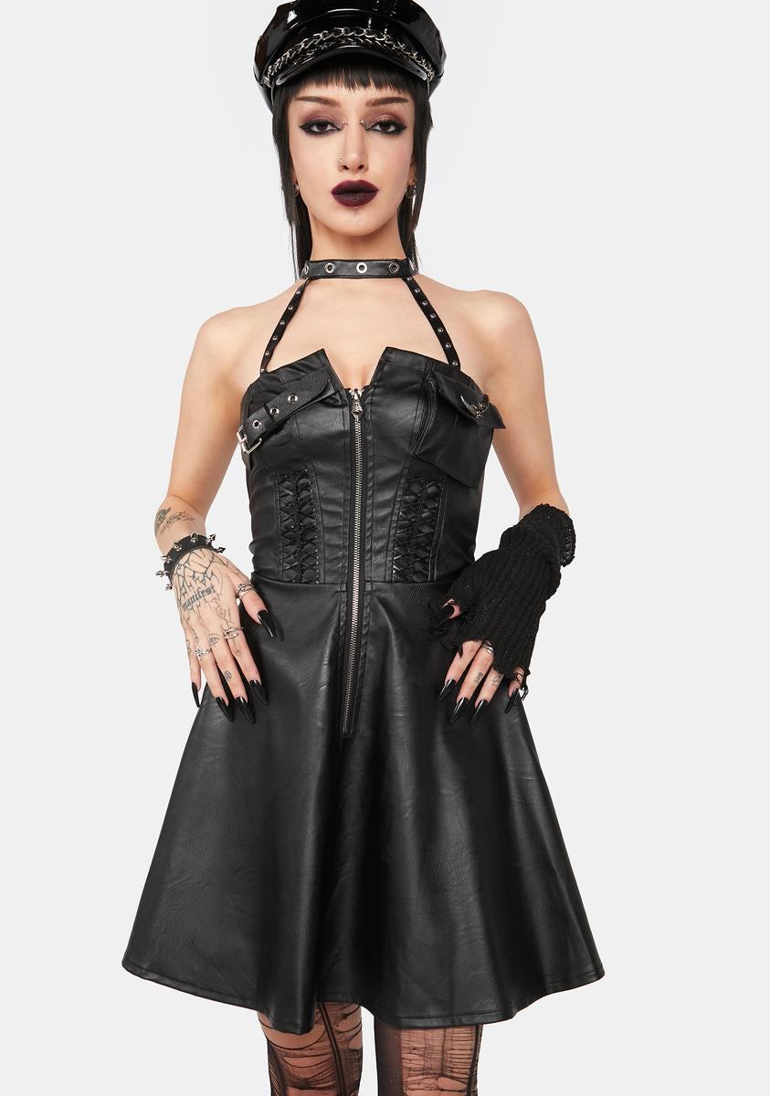 Dark In Love Vegan Leather Studded Mini Dress - Black Dolls Kill Dark In Love Vegan Leather Studded Mini Dress - Black Dolls Kill