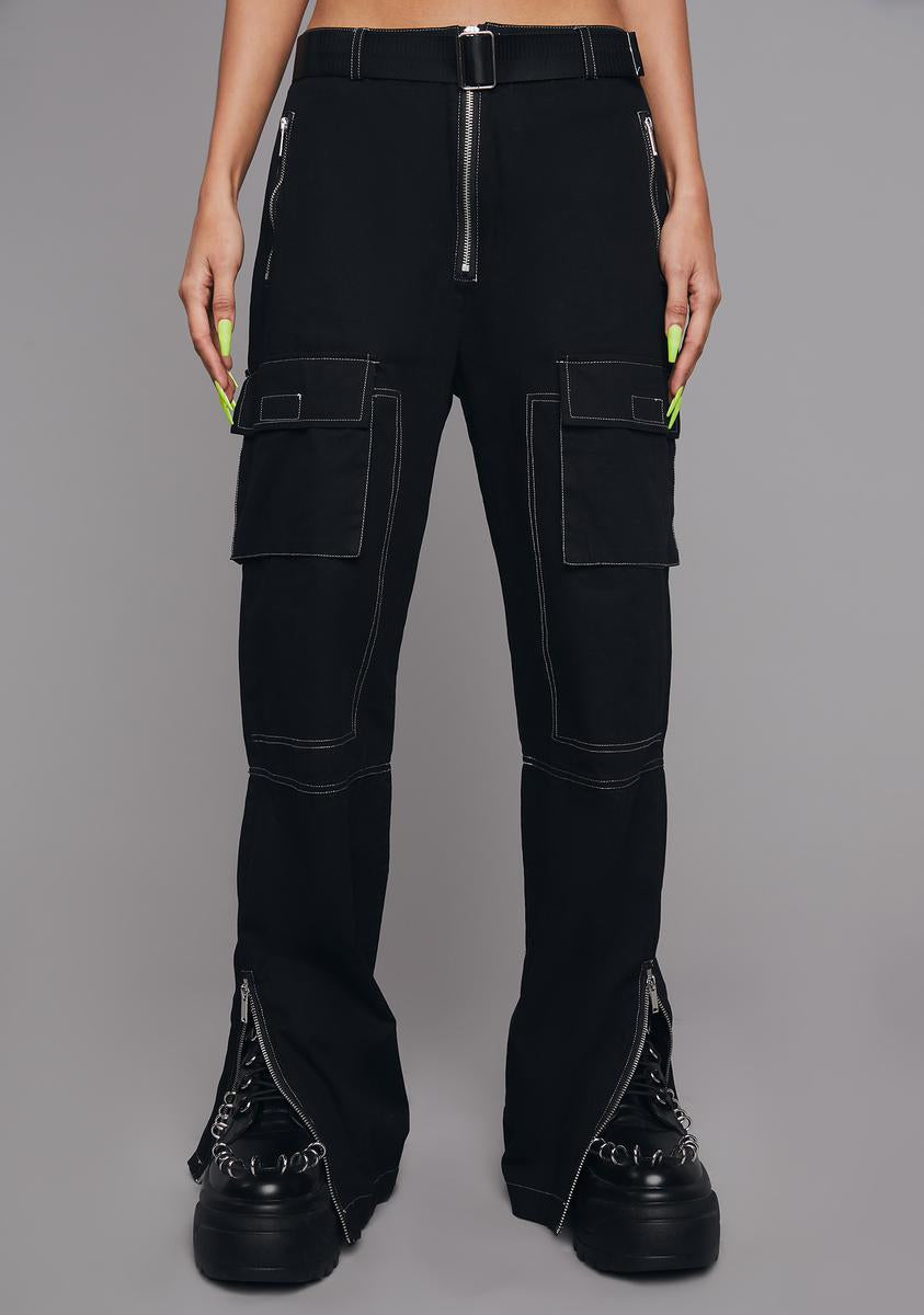 Poster Girl Belted Cargo Pants - Black