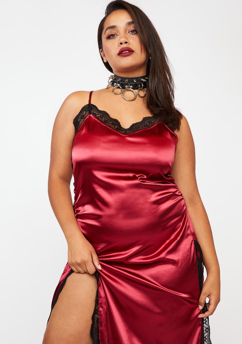 Horoscopez Plus Size Satin Lace Trim Slit Midi Dress Red Black Dolls Kill Horoscopez Plus Size Satin Lace Trim Slit Midi Dress Red Black Dolls Kill