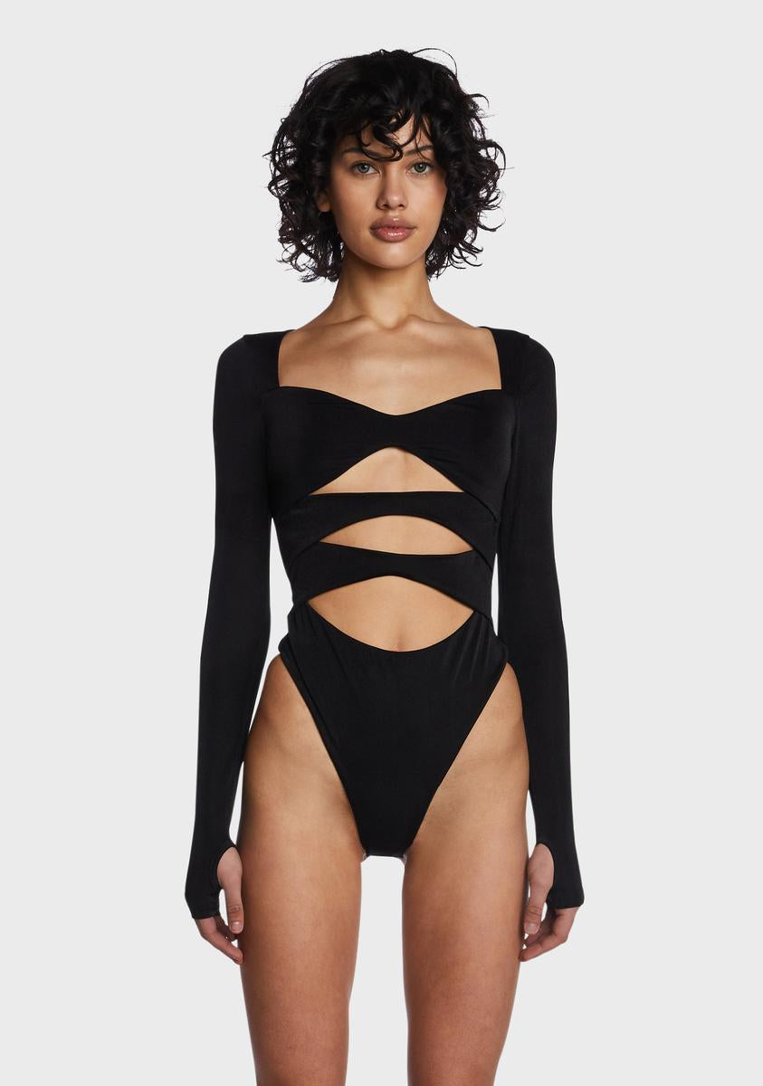 THE KRIPT Cutout Long Sleeve Bodysuit - Black – Dolls Kill