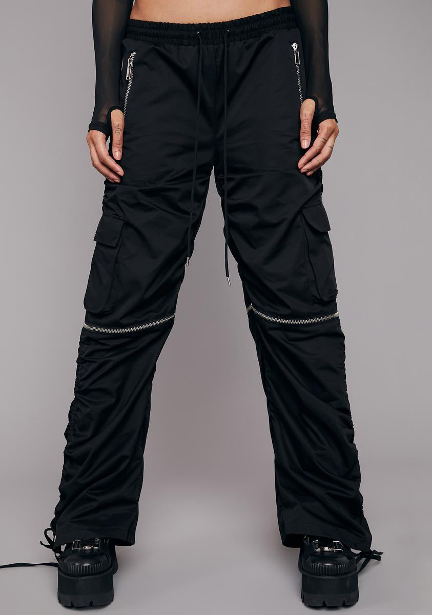 Poster Grl Drawstring Cargo Wide Leg Pants With Removable Bottoms - Black