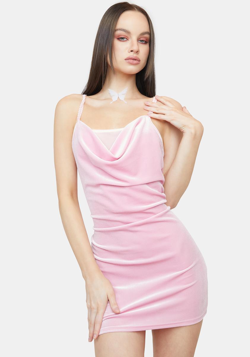 Cowl Neck Velour Mini Dress - Pink  Dolls Kill