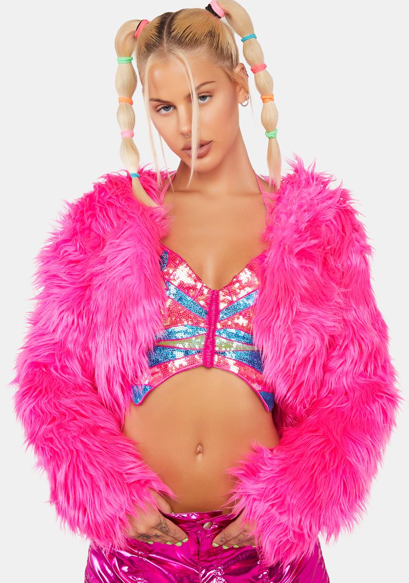 Pink faux fur shrug on sale
