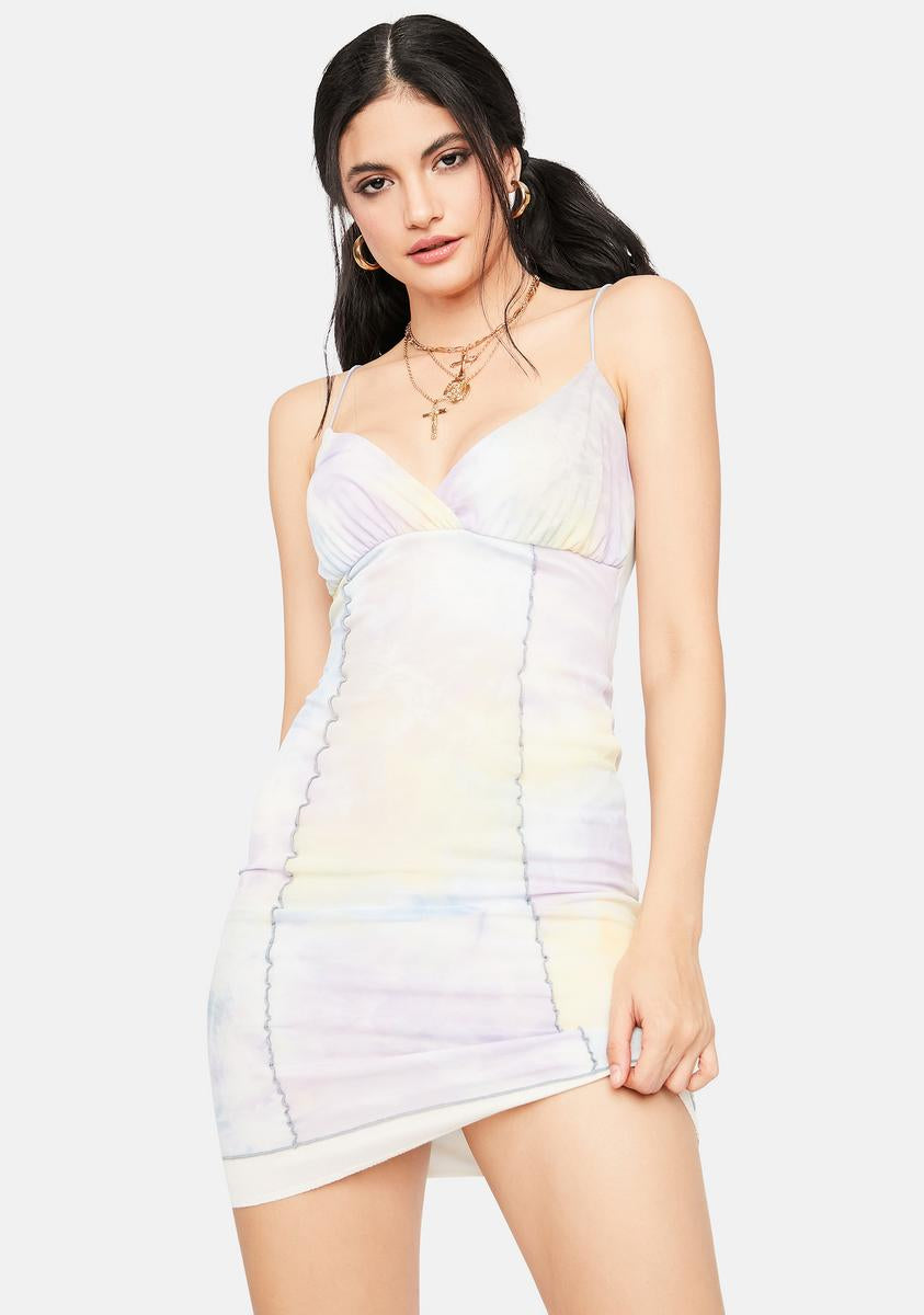 Tie Dye Contrast Stitch Bodycon Mini Dress
