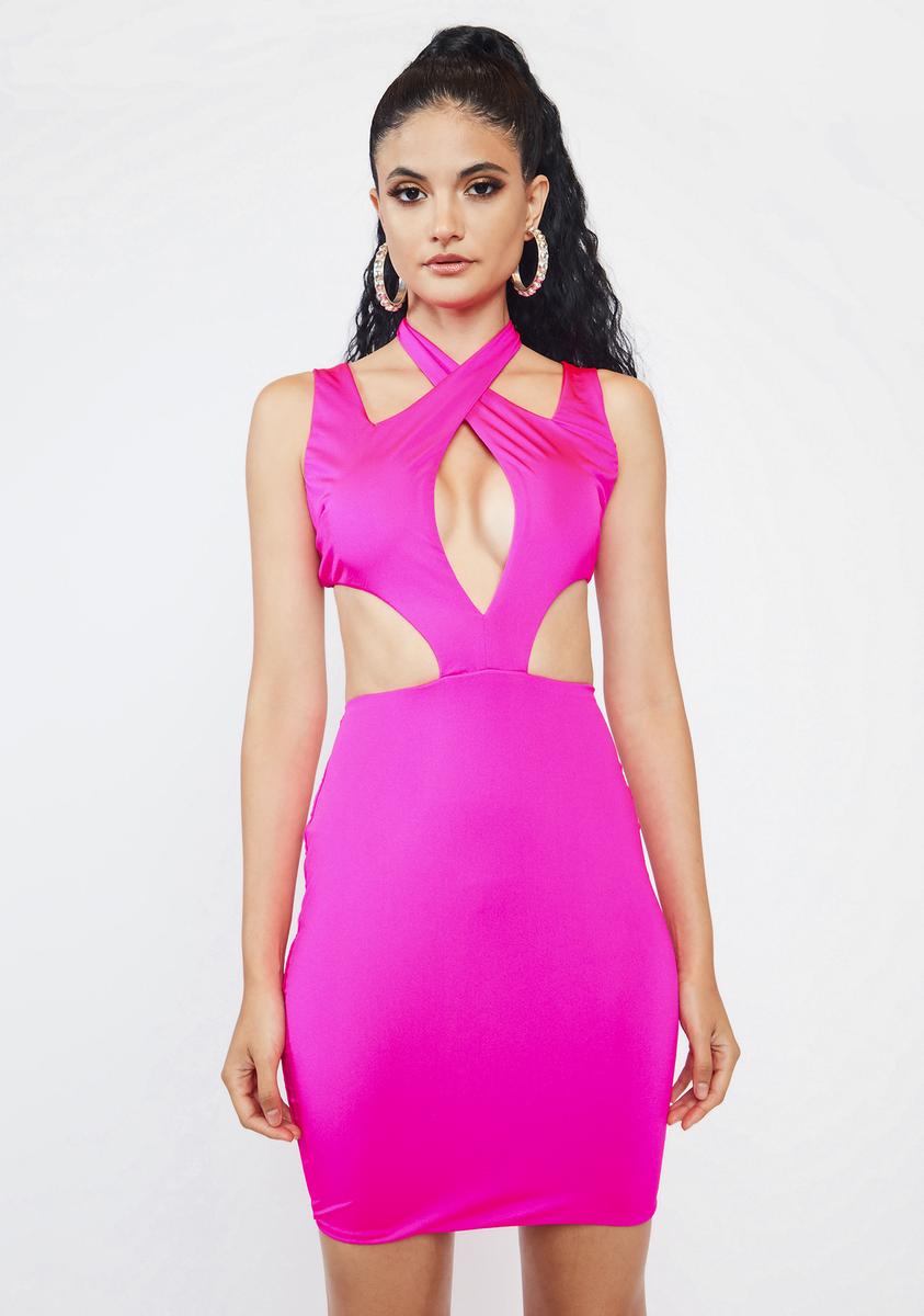 Crisscross Halter Neck Cutout Bodycon Mini Dress - Pink  Dolls Kill