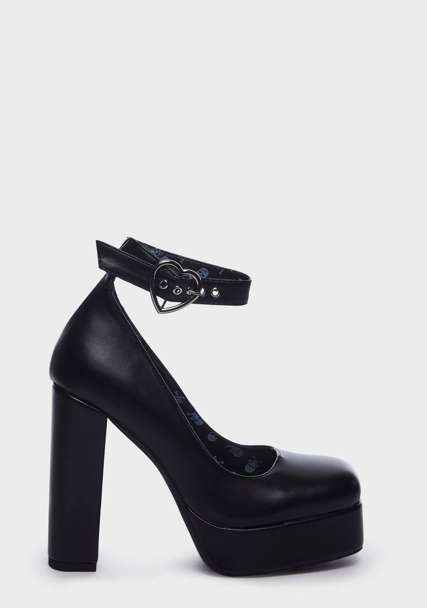 Lamoda Vegan Leather Closed Toe Platform Heels - Black