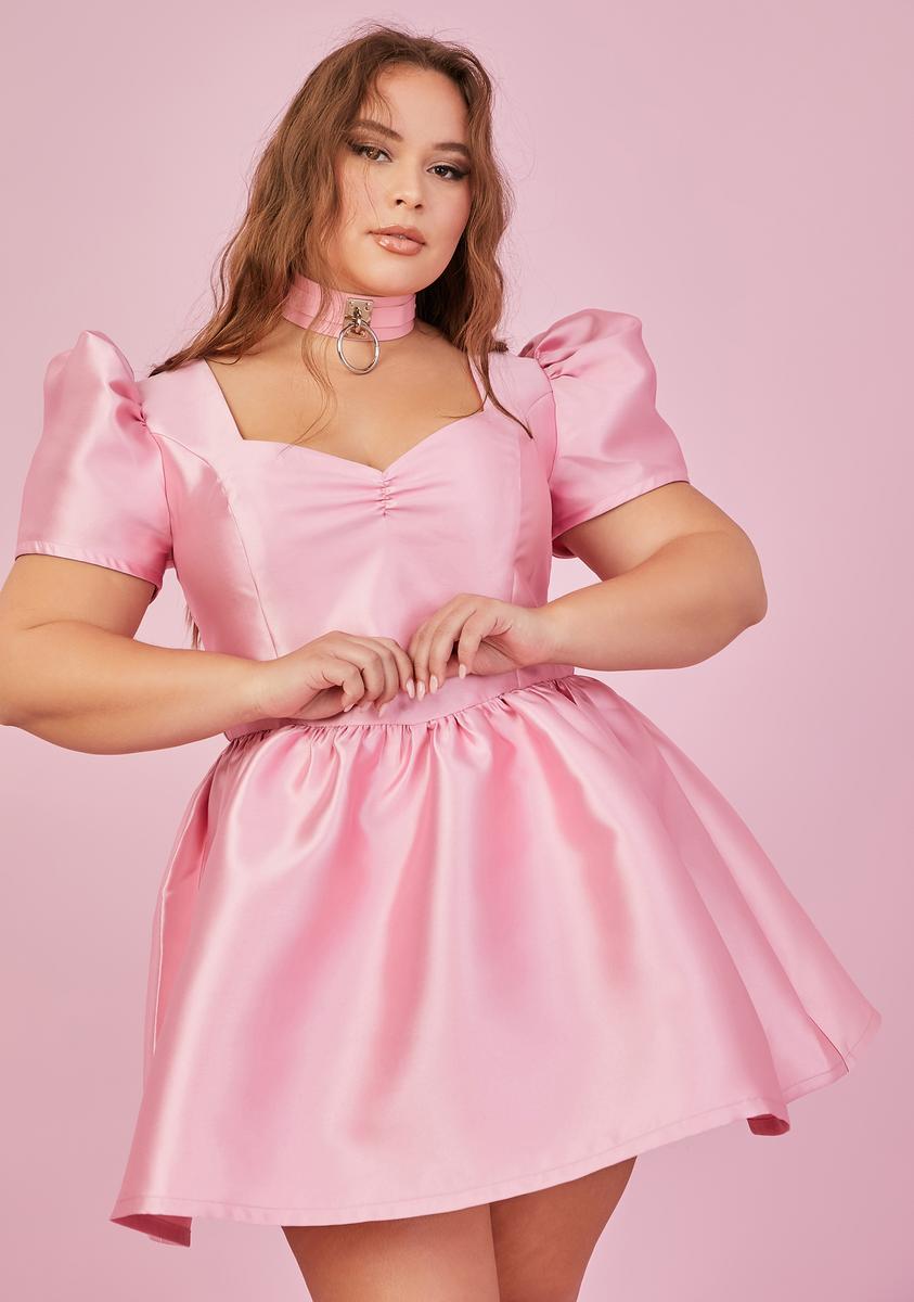 pink satin puff sleeve dress Rose Pink Satin Dress - Puff Sleeve Dress - Pink Bridesmaid Dress