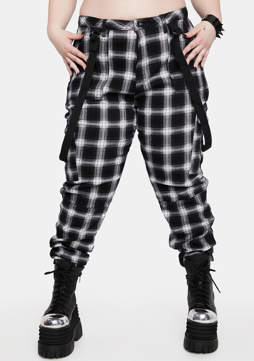 Plus Size Suspender Plaid Cargo Joggers Black/White – Dolls Kill
