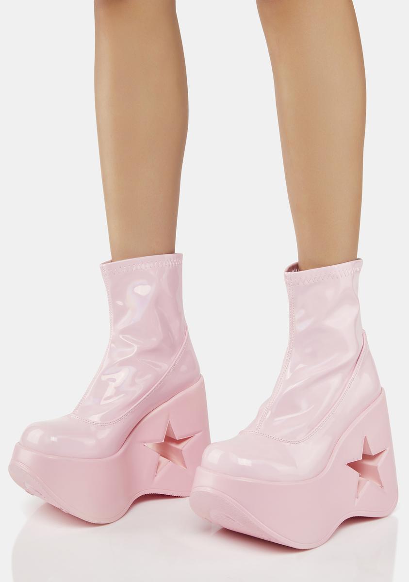 Demonia Star Cutout Platform Boots Pink – Dolls Kill