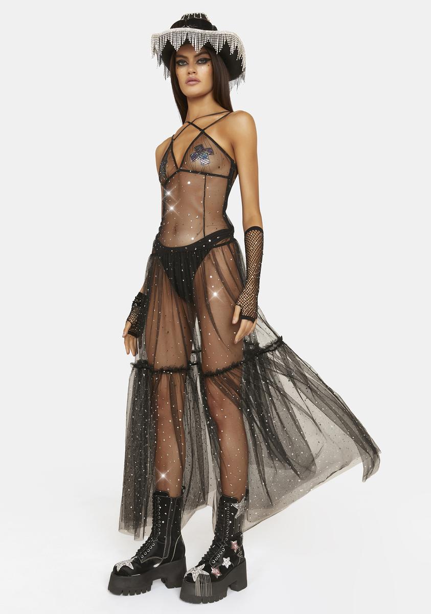 navy blue quince dress with gold Club Exx Sheer Mesh Glitter Stars And Moon Maxi Dress