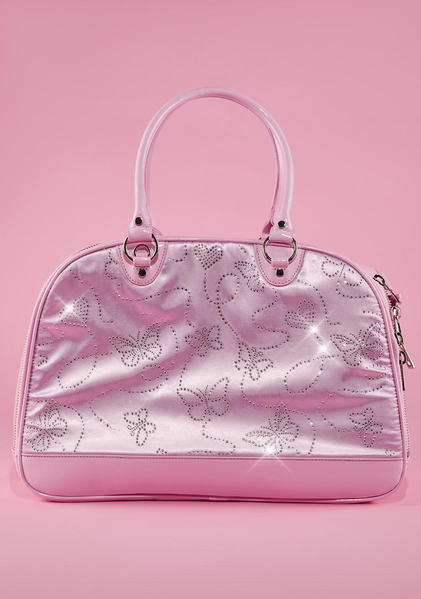 Sugar Thrillz Rhinestone Butterfly Silky Mesh Dog Bag - Dark Pink