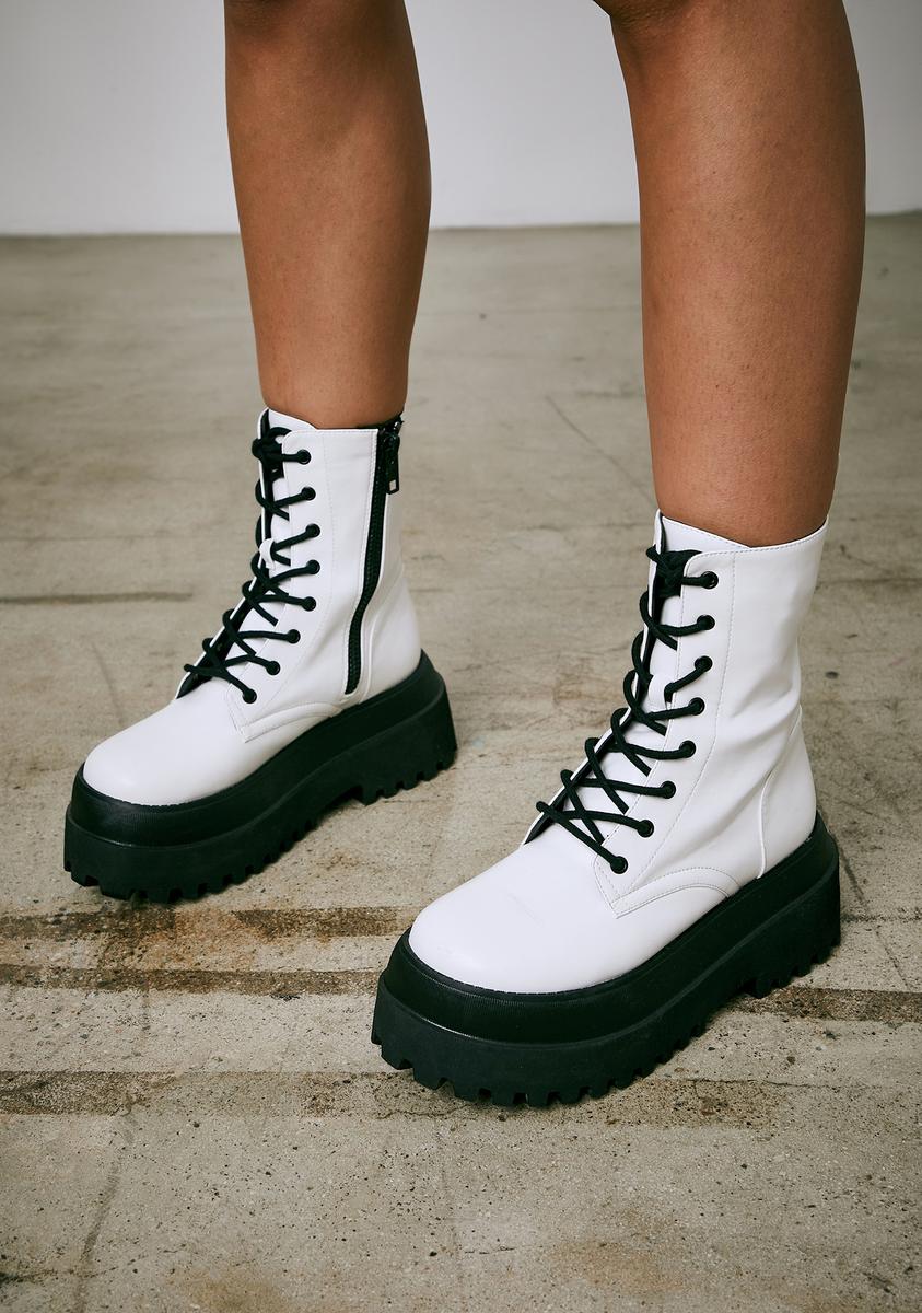 Current Mood Vegan Leather Platform 8 Eye Combat Boots White Dolls Kill