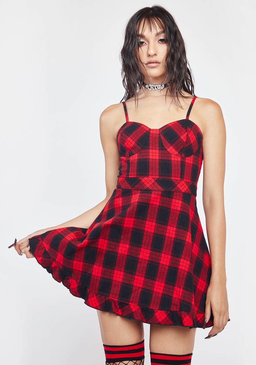 Horoscopez Plaid A Line Mini Dress Red Black