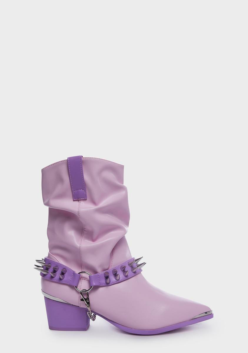 YRU Spiked Cowboy Boots Pink/Purple Dolls Kill