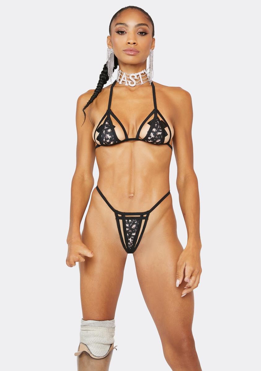 Strappy Semi-Coverage Bra And Thong Lingerie Set - Black Dolls Kill Strappy Semi-Coverage Bra And Thong Lingerie Set - Black Dolls Kill
