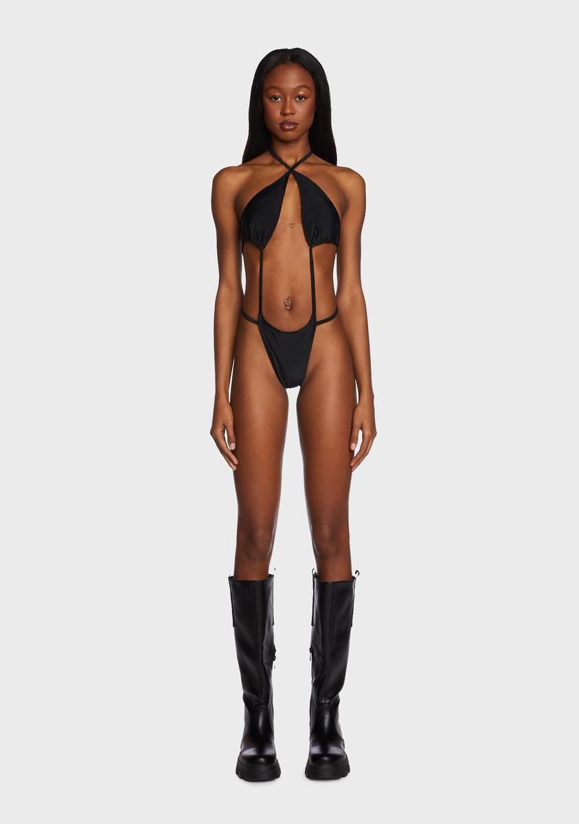 ' Lady Spy' -  Deconstructed Style Black One Piece Swimsuit