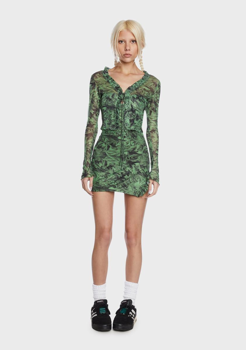Mesh Swirl Print Mini Dress Shrug Set - Green Dolls Kill Mesh Swirl Print Mini Dress Shrug Set - Green Dolls Kill