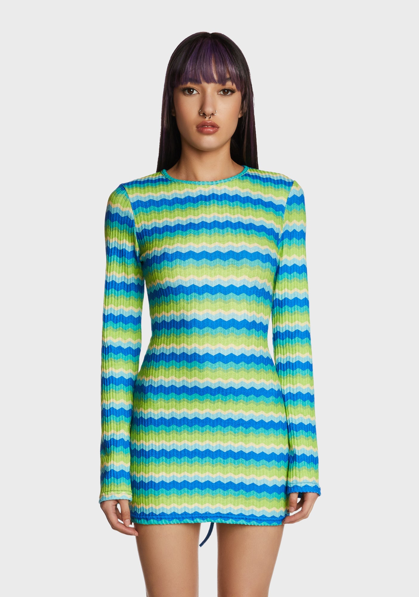 blue and green chevron dress Blue Gingham Mini Dress with Scallop Hem main image 1