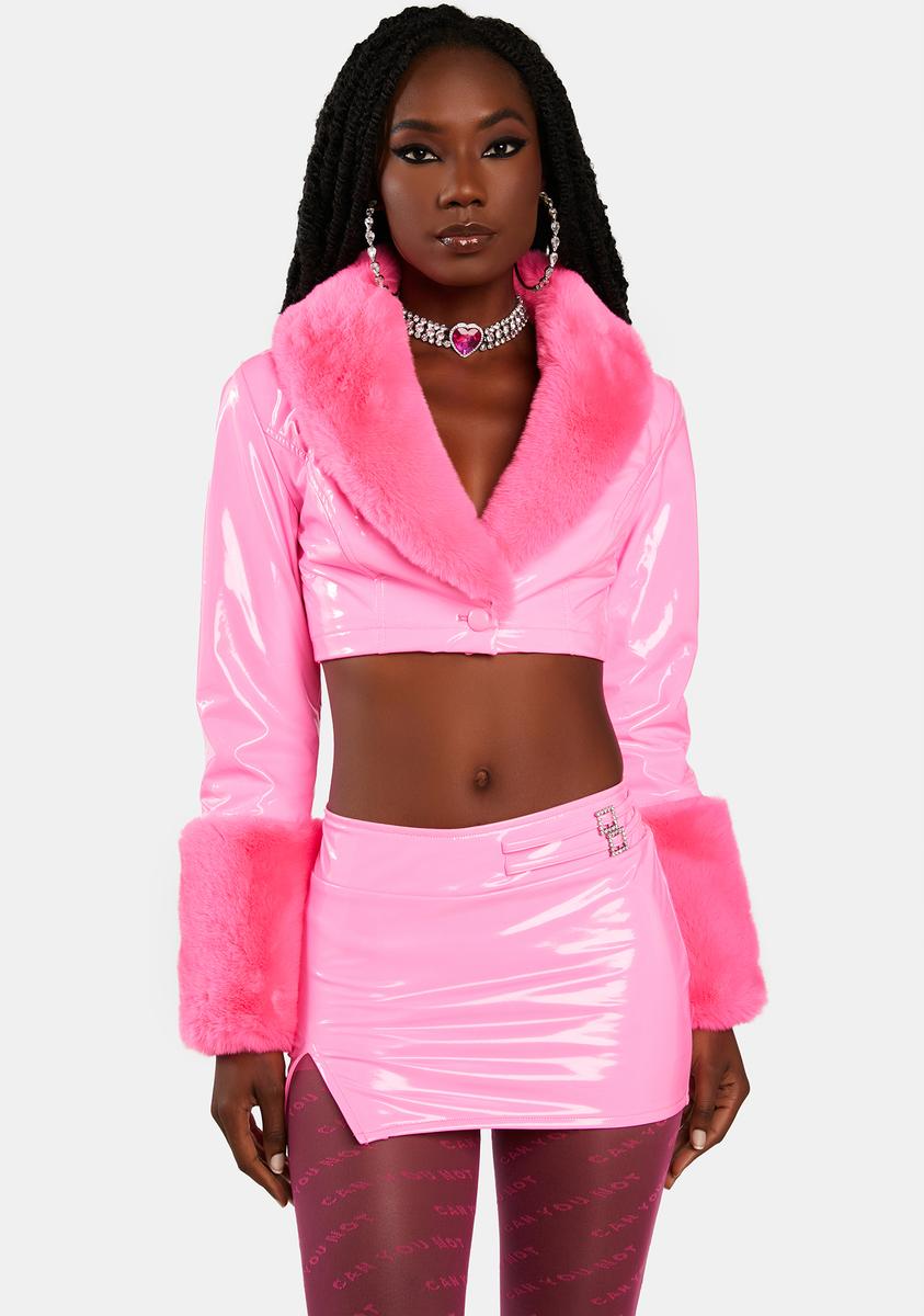 Pink Cropped Jacket Pink Vinyl Bubble Coat Pink Cropped Bubble