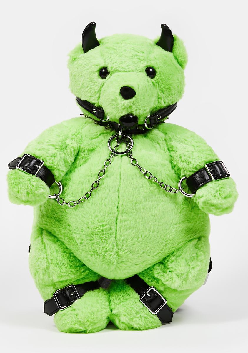 Current Mood Fuzzy Bondage Bear Backpack Green – Dolls Kill