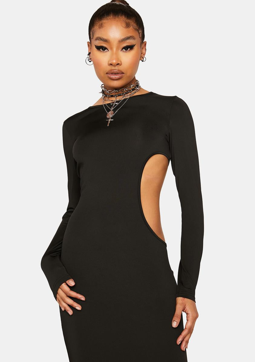 Long Sleeve Wide Neck Cut Out Maxi Dress - Black Dolls Kill Long Sleeve Wide Neck Cut Out Maxi Dress - Black Dolls Kill