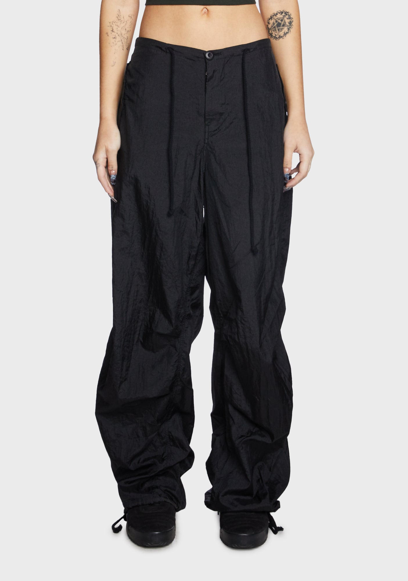 Motel Wide Leg Parachute Pants Microfiber Black Dolls Kill