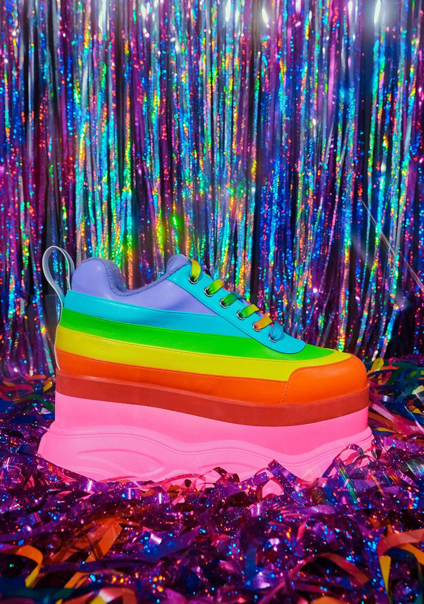 Club Exx Pride Flag Striped Platform Sneakers Rainbow – Dolls Kill