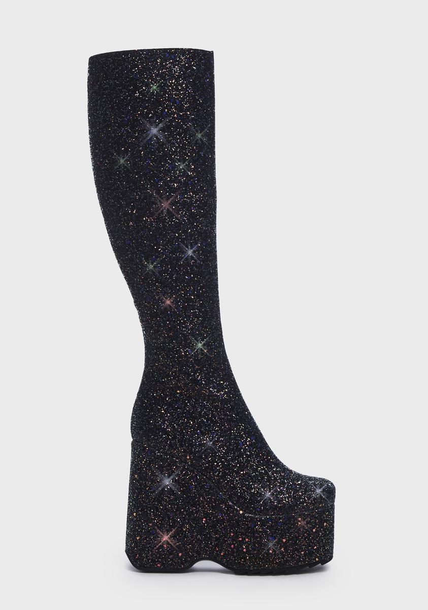 Lamoda Sparkly Knee High Boots - Black Glitter