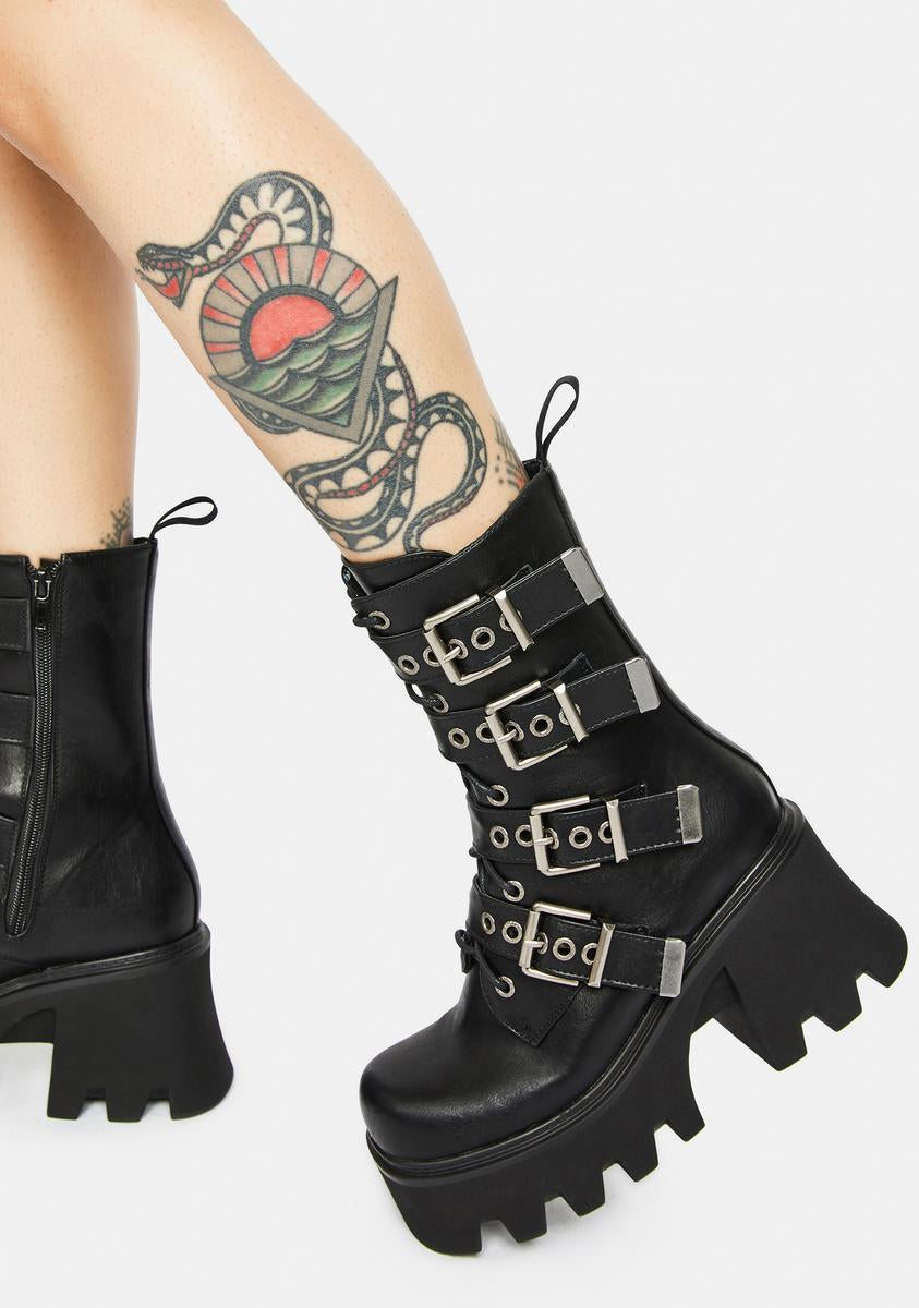 Lamoda Chunky Platform Heel Buckle Boots Black – Dolls Kill